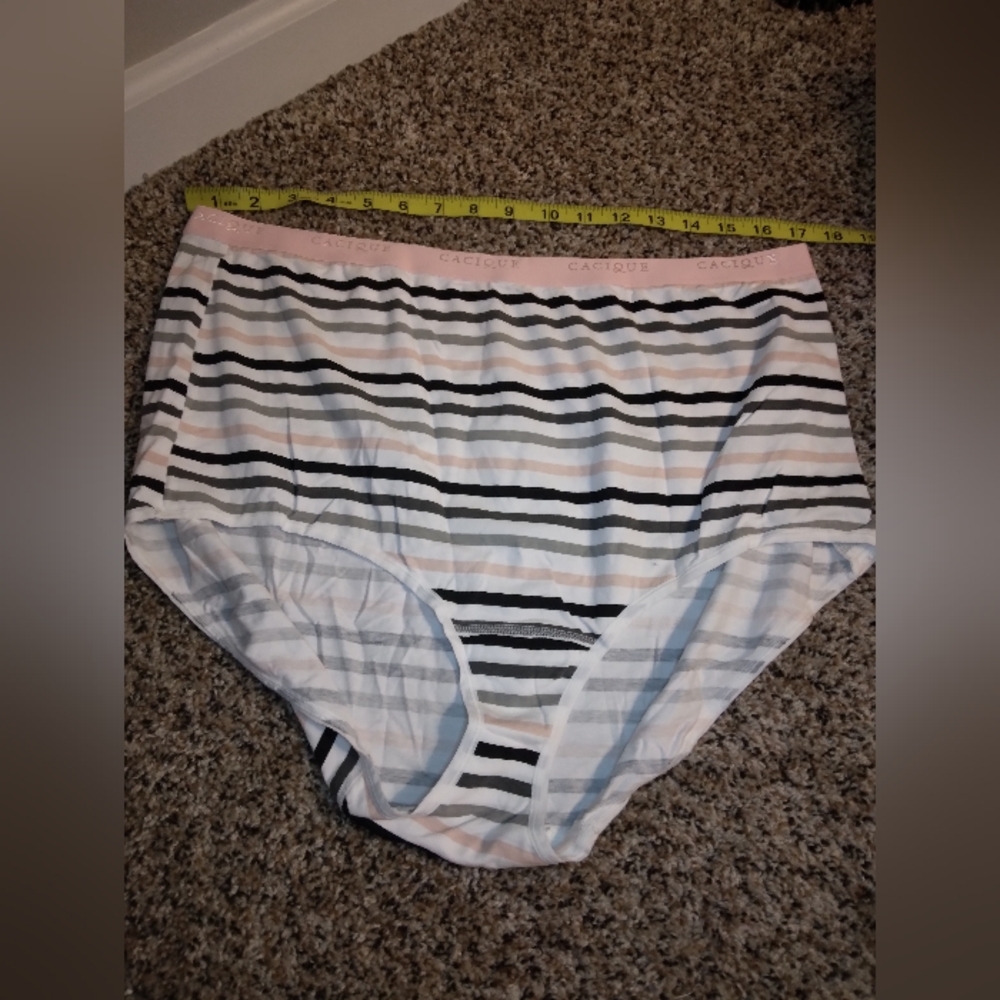 NWOT Cacique Black, Pink Striped Panties- Sz. 26/28 High Waist Briefs